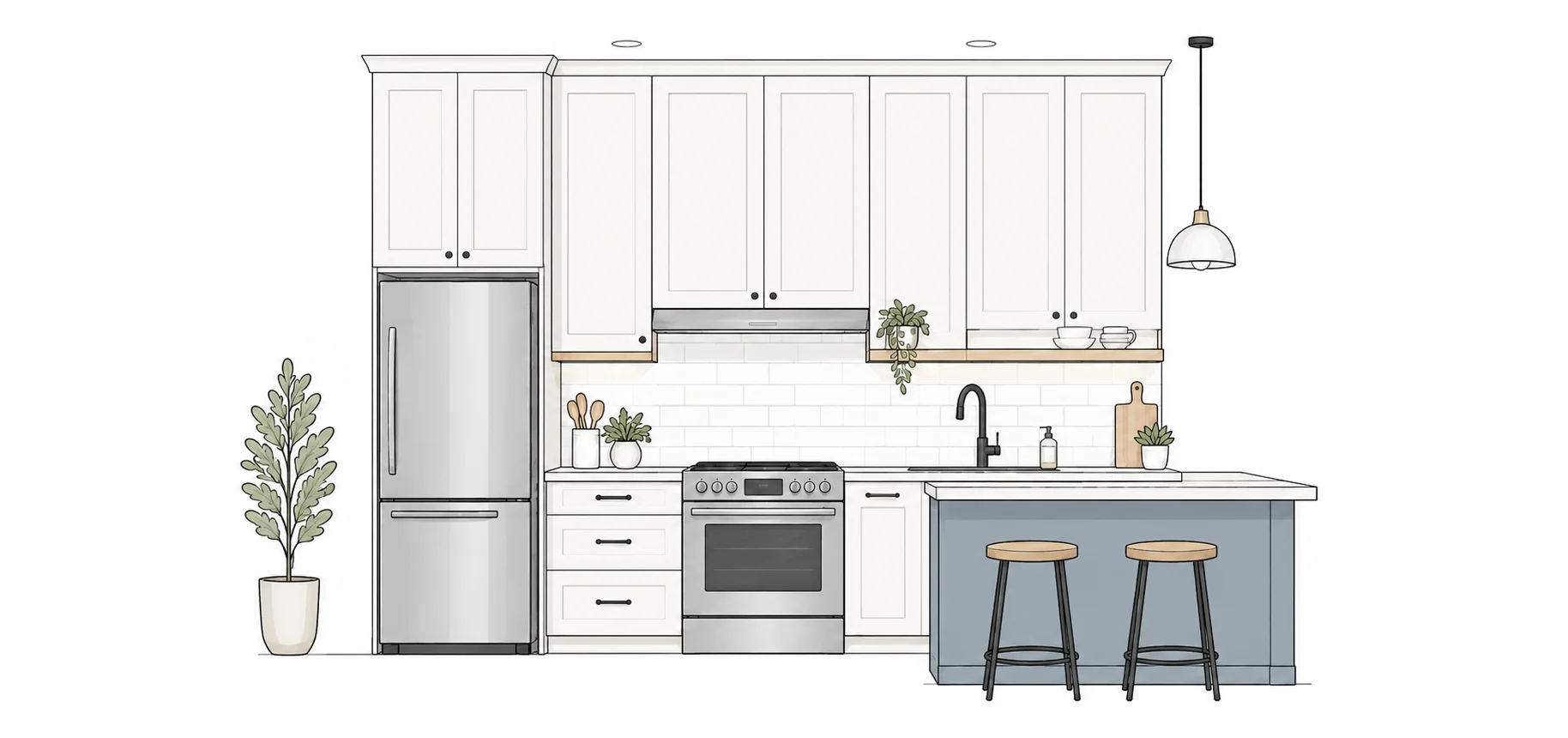 42-inch upper cabinets in compact kitchen