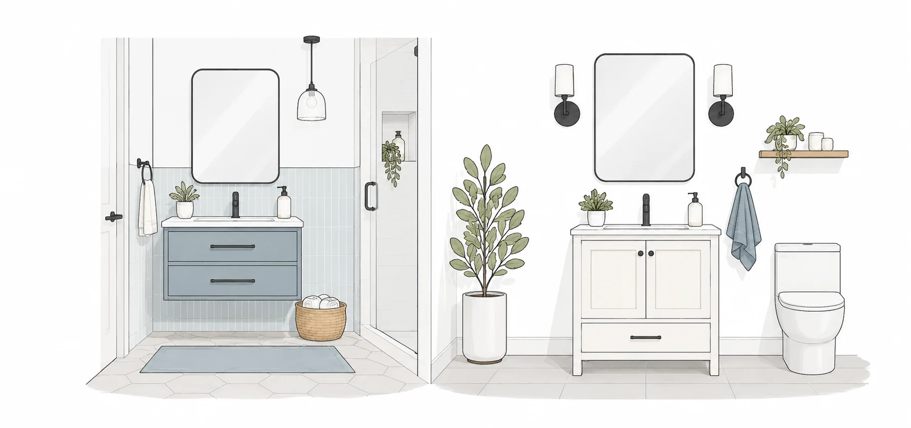Wall-mounted and freestanding bathroom vanities