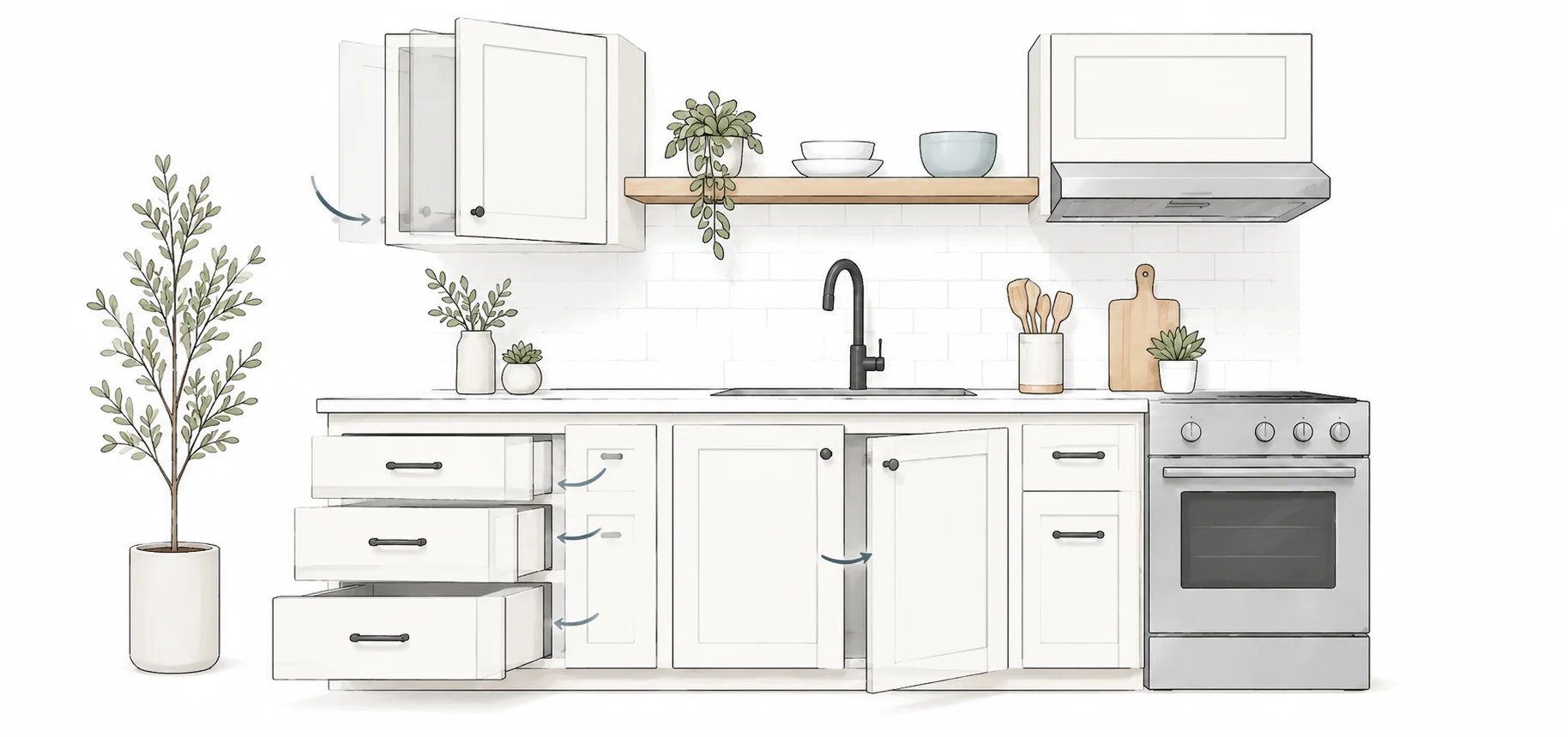 Soft-close cabinet drawers and doors
