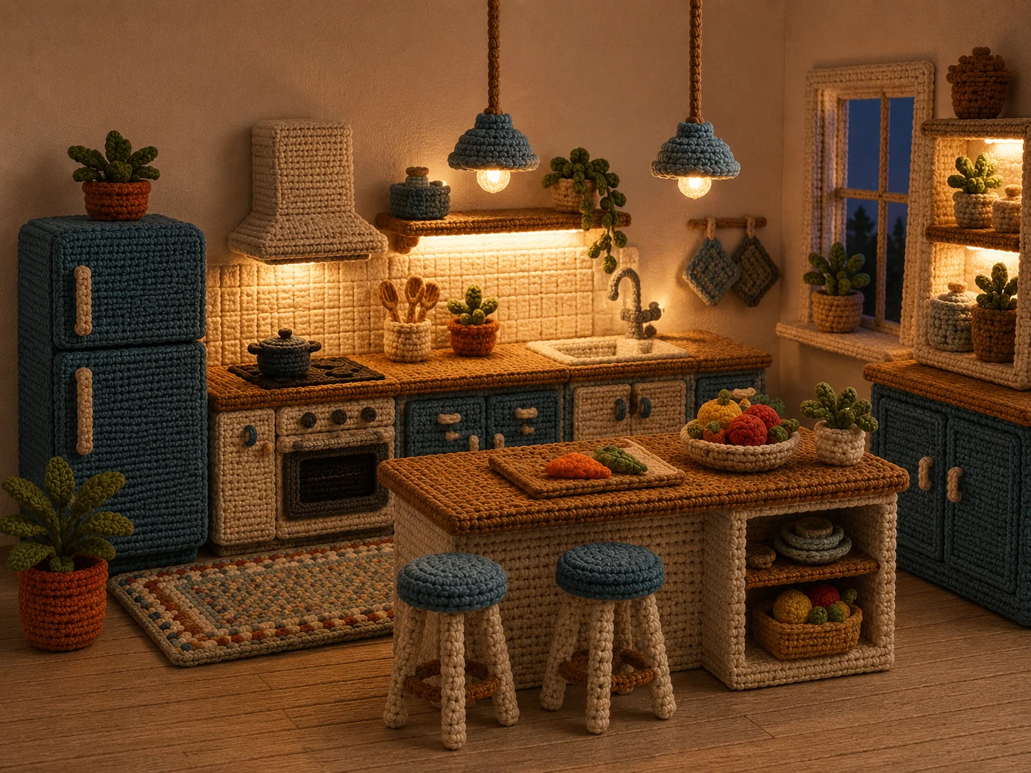 Kitchen with layered lighting including under-cabinet lights