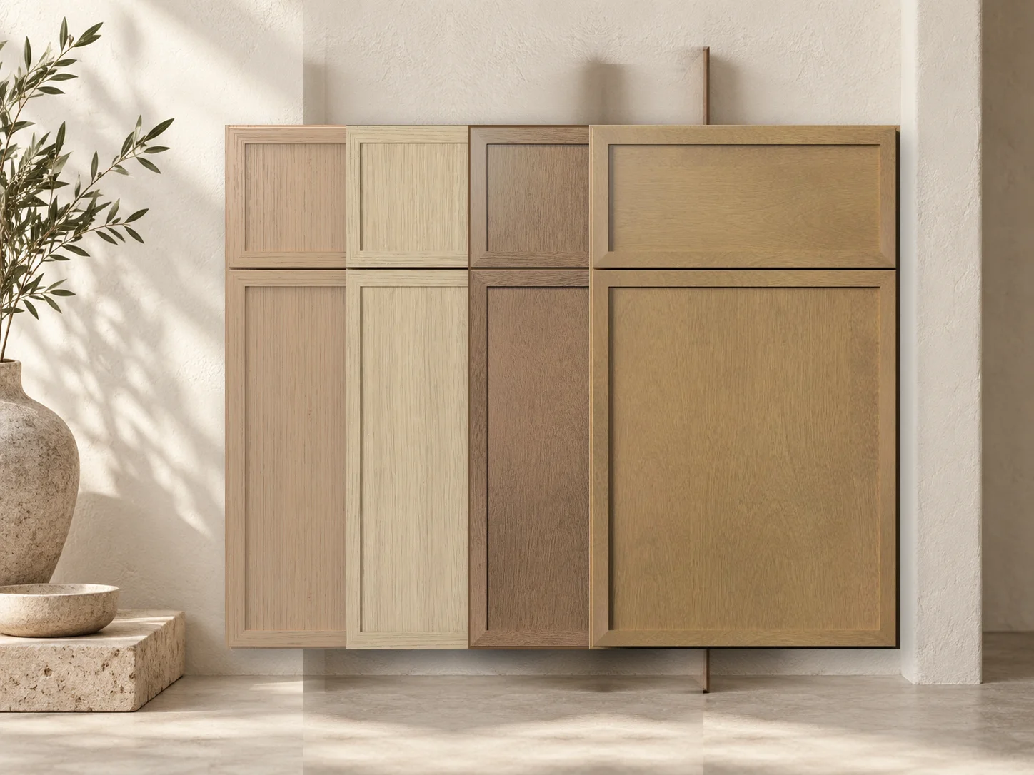 Kitchen with wood cabinet finishes