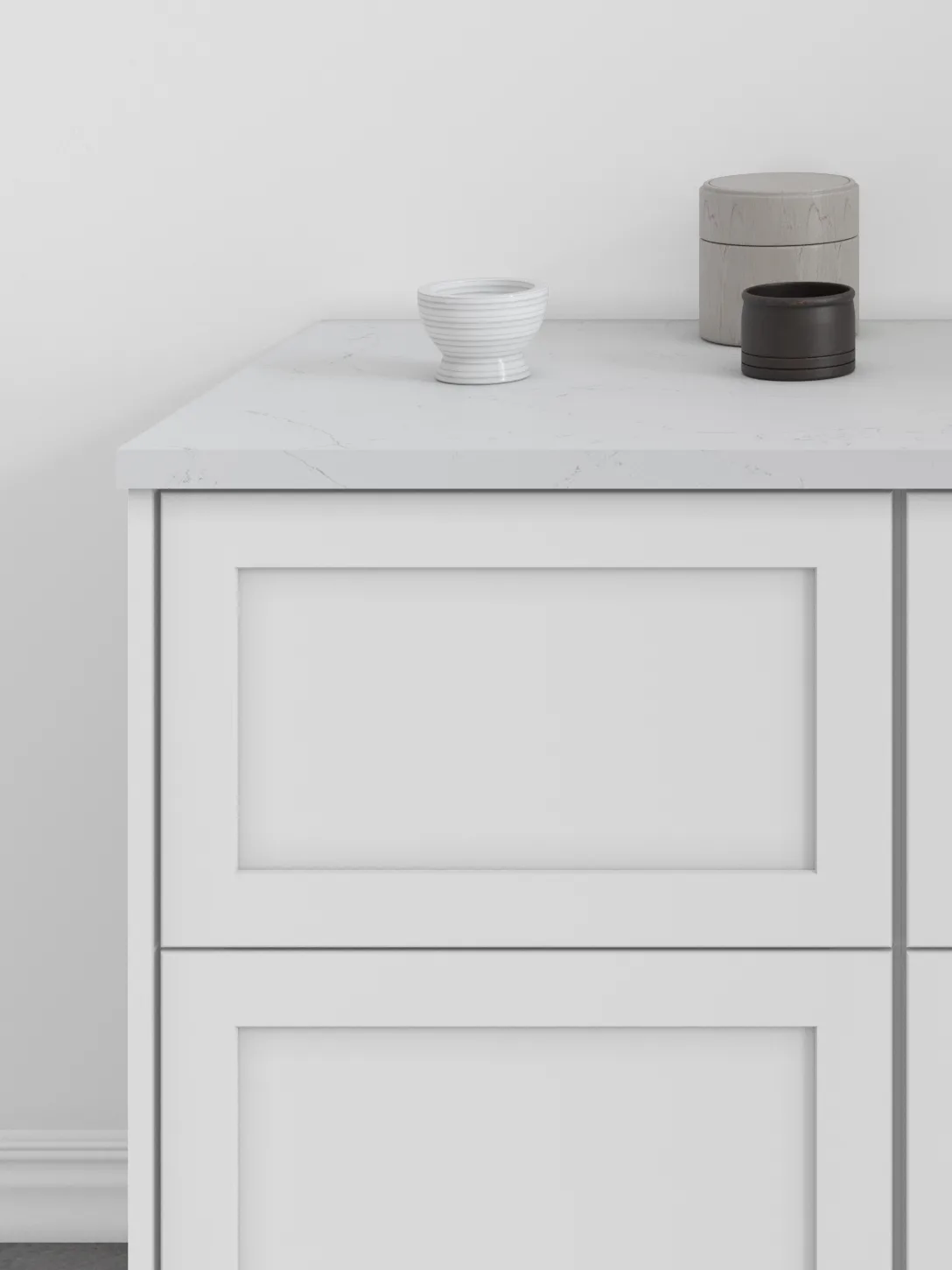 Shaker drawers with marble countertop