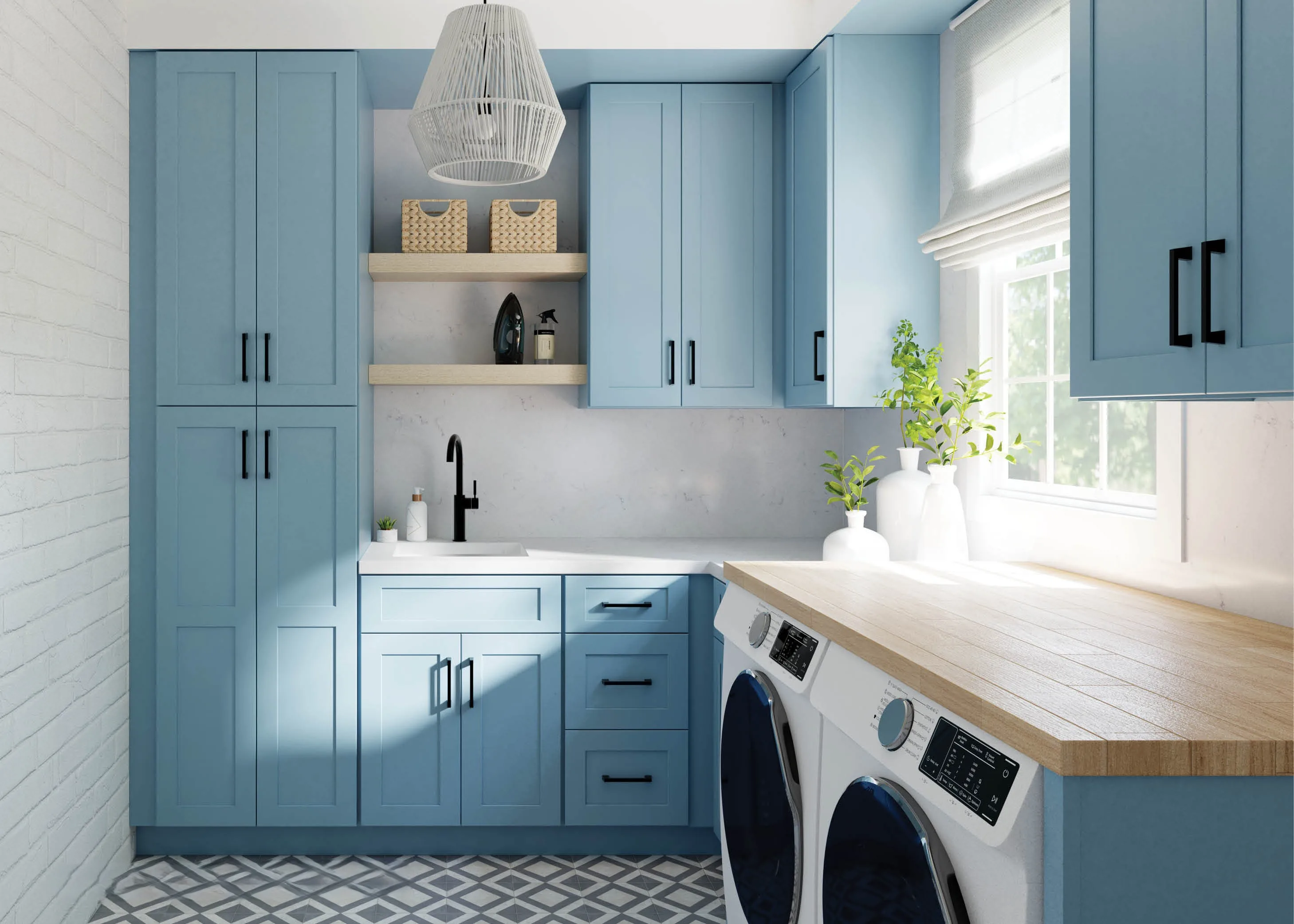 Izel Blue shaker cabinets in a kitchen design