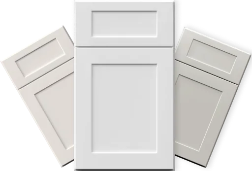 White shaker cabinet doors in three shades of white