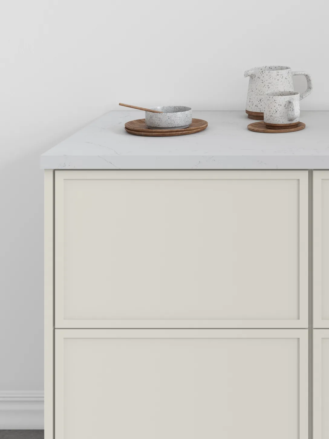 Slim shaker drawers with marble countertop